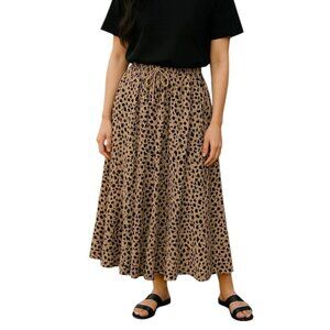24 Karat Leopard Print Pull-on Cotton Pleated Maxi Skirt OS